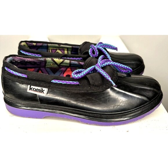 Kamik Womens Boots Duck Bootie Lined Lace Up Snow Mud Rain Black Purple Size 8 - Picture 3 of 10